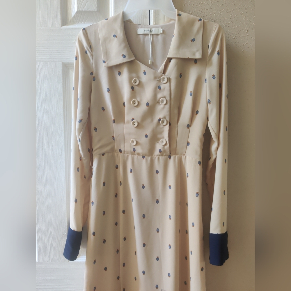 Simple Retro Elizabeth Retro Printed Dress Deep Apricot NWOT XS - Picture 7 of 16